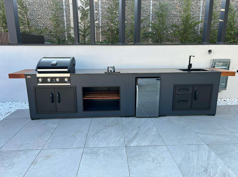 Grillandia Outdoor Kitchen Grandhall 5 Burner, Fridge, Sink and Weather Cover - 4.4M