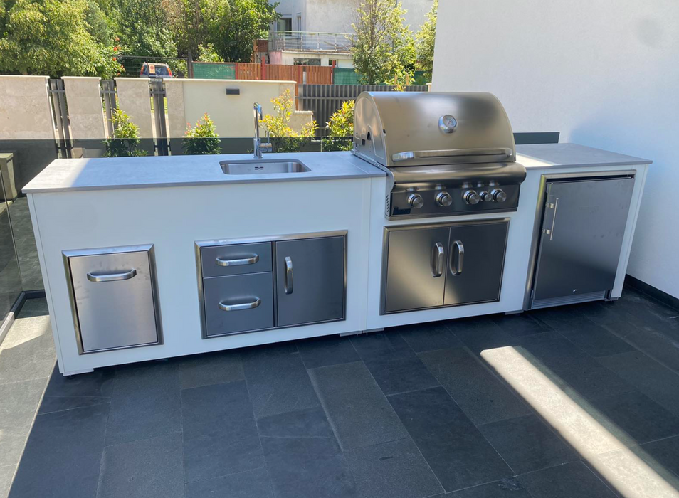 Grillandia Outdoor White Kitchen With Fridge, Sink & Weather  Cover - 2.5M