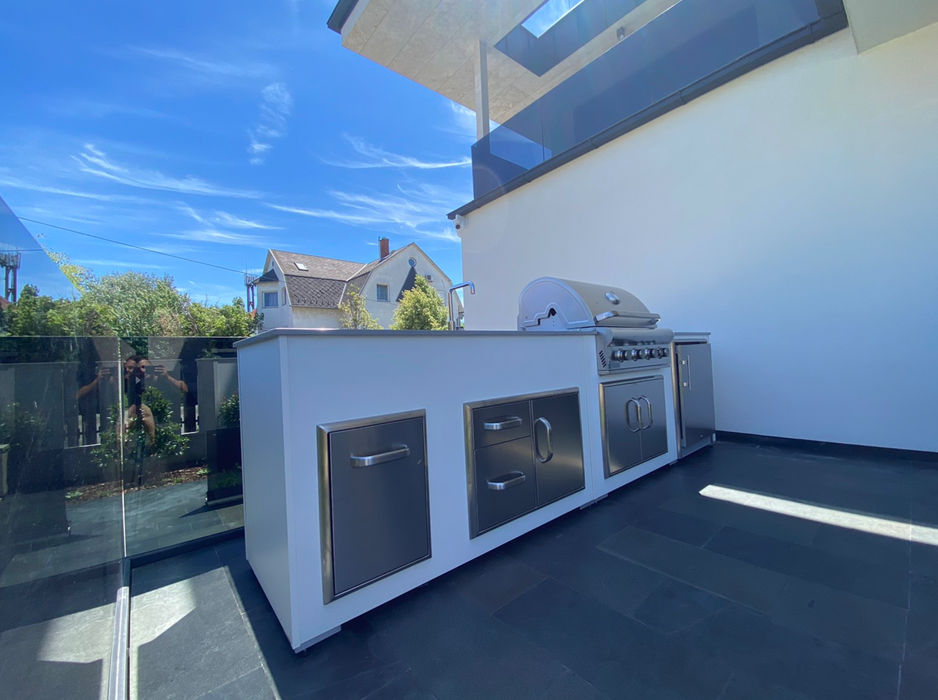 Grillandia Outdoor White Kitchen With Fridge, Sink & Weather  Cover - 2.5M