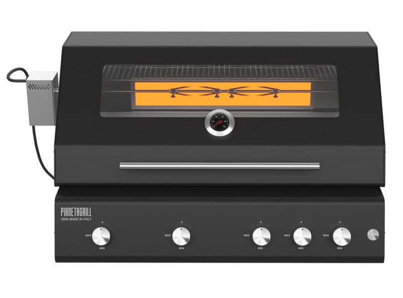 Barbecue Grill - Fry Top 750 5-burner Hybrid  Black with Sun Grill Trolley and Dual Side Burner