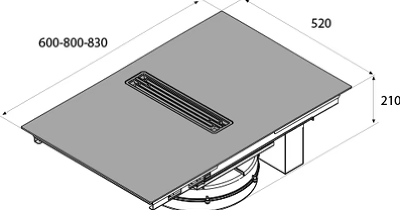 Airforce Artis Pro 80cm Aspirating Induction hob with central downdraft with on-board motor non scratch matt surface