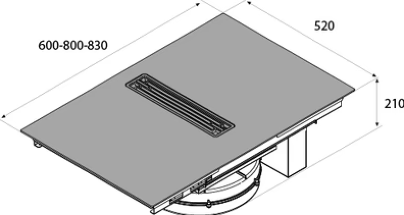 Airforce Artis Pro 83cm Aspirating Induction hob with central downdraft with on-board motor non scratch matt surface