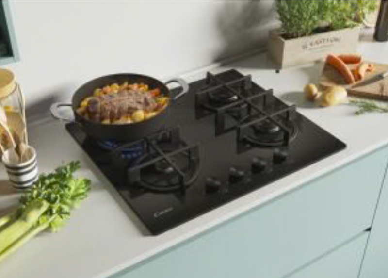 Candy CDK6GR4PBB 60cm Gas On Glass Hob with 4 Cooking Zones