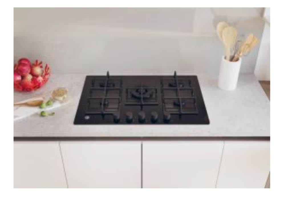 Hoover HVG74WC5B 75cm 5 Zone Gas on Black Glass Hob