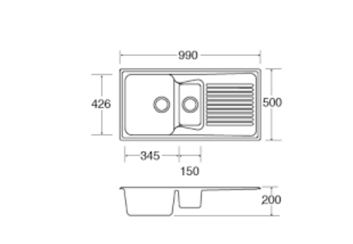 Sink CDA AS2CM Composite one and a half bowl