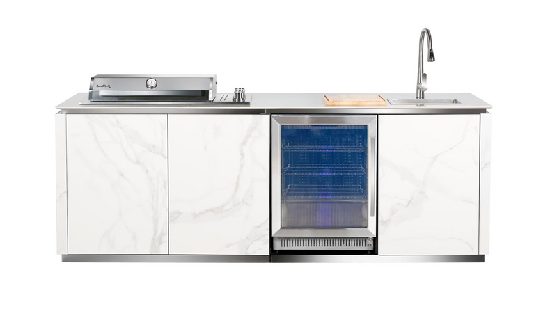 Buschbeck Derby Outdoor Kitchen – White Marbled Ceramic Finish 2.6M Plus Weather Protection Cover