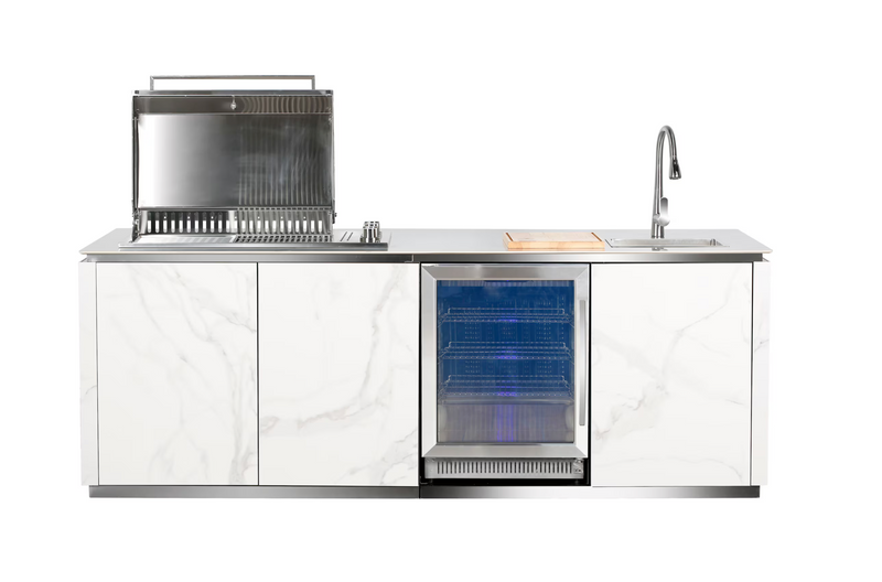 Buschbeck Derby Outdoor Kitchen – White Marbled Ceramic Finish 2.6M Plus Weather Protection Cover