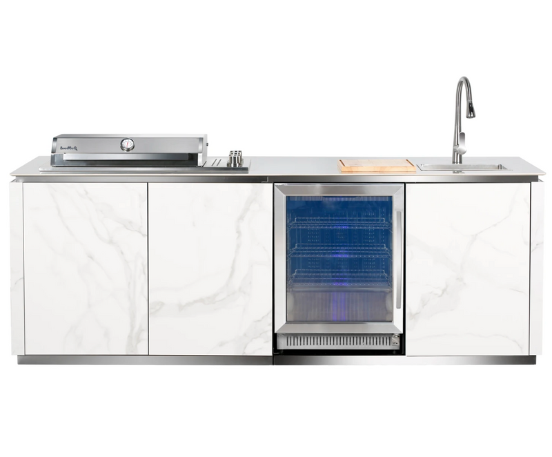 Buschbeck Derby Outdoor Kitchen – White Marbled Ceramic Finish 2.6M Plus Weather Protection Cover