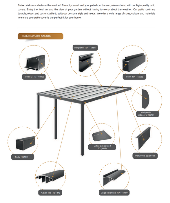Terrace Canopy TDS with Polycarbonate 16mm Width 6m x Depth 4m