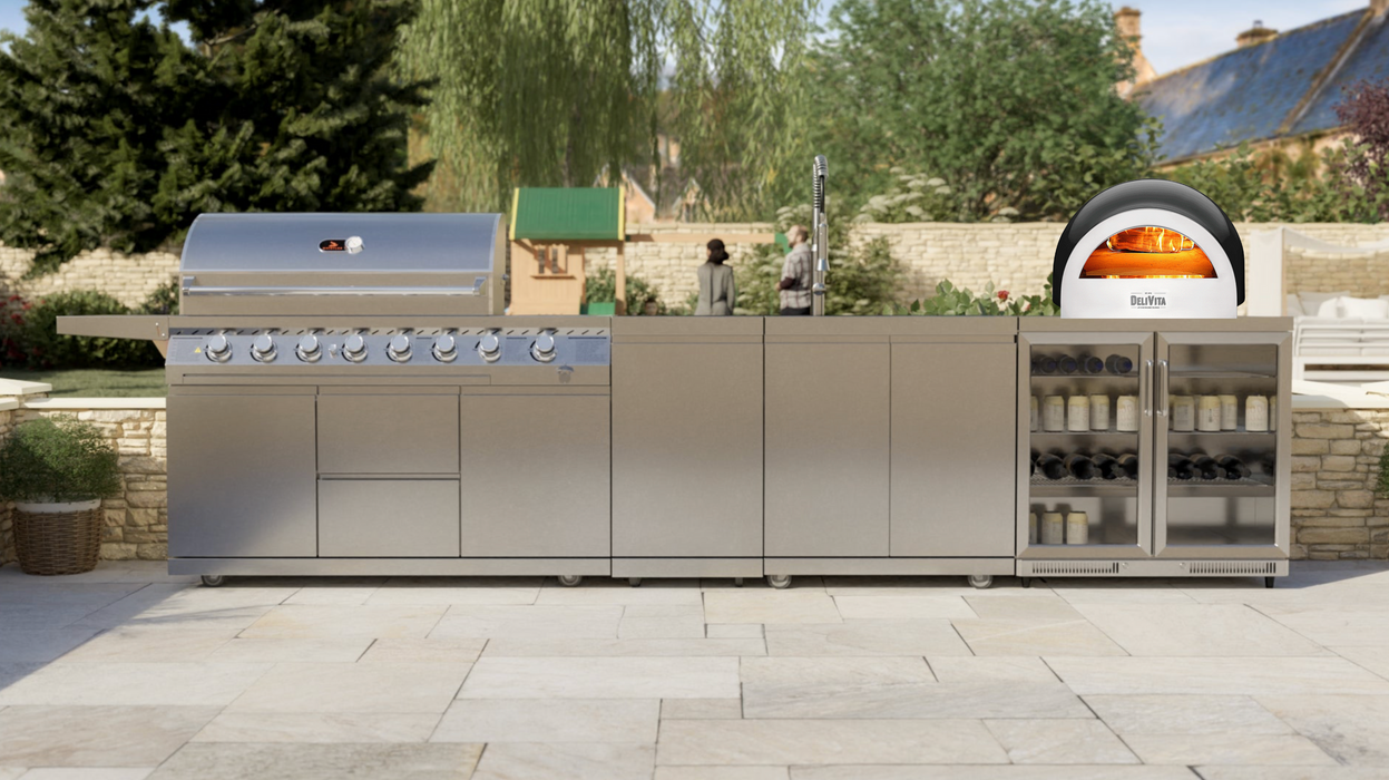 Whistler Outdoor Kitchen 6 Burner BBQ, Sink and Fridge | Oaksey and Pizza Oven