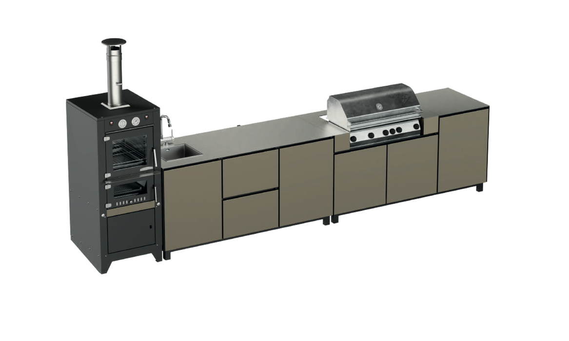 Hoppilif Outdoor Kitchen | Whistler 5 Burner, Multi Function Oven and Sink – Champagne (4.4m)