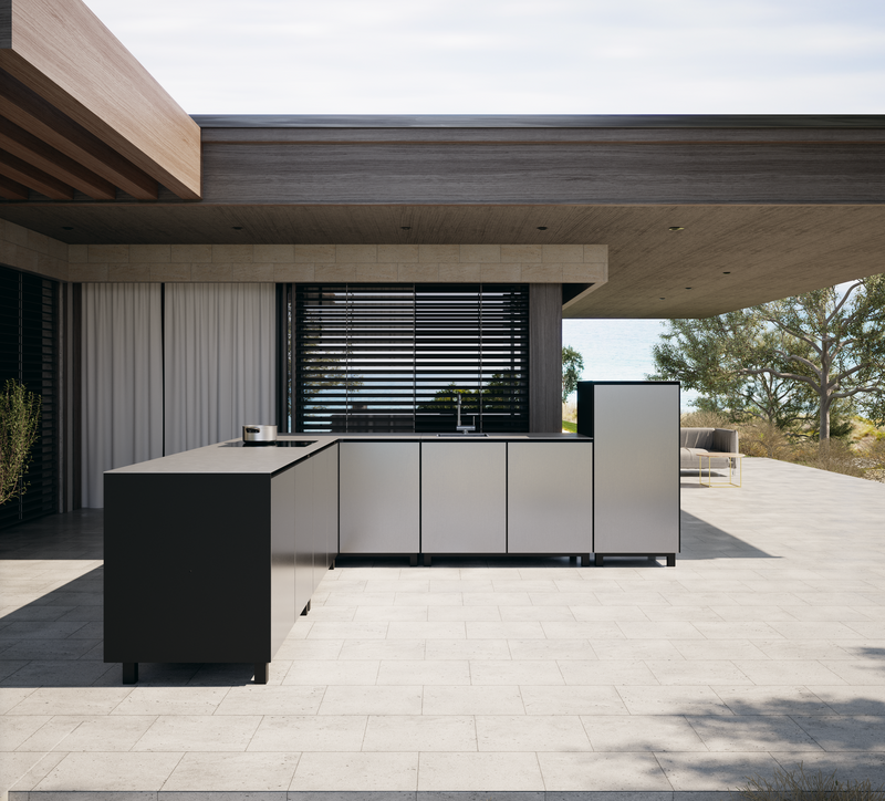 Hoppilif Outdoor Kitchen | 4 Burner Hod & Sink – Satin Stainless Steel (3m x 3m)