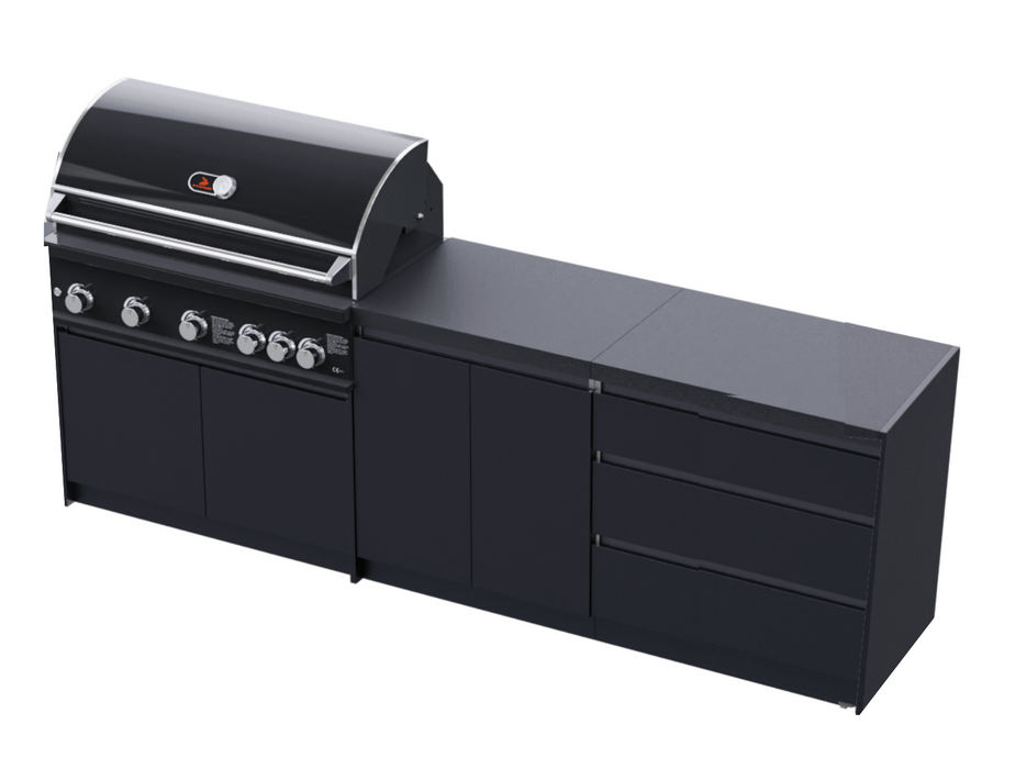 Whistler Fairford Black Outdoor Kitchen with Burford 5-Burner BBQ | 2.7M Full-Length