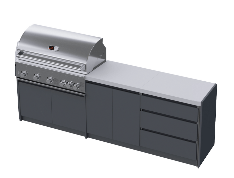 Whistler Fairford Grey Outdoor Kitchen with Burford 5-Burner BBQ | 2.7M Full-Length