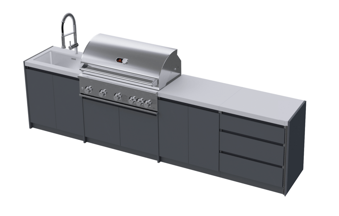 Whistler Fairford Grey Outdoor Kitchen with Burford 5-Burner BBQ | 3.5M Full-Length