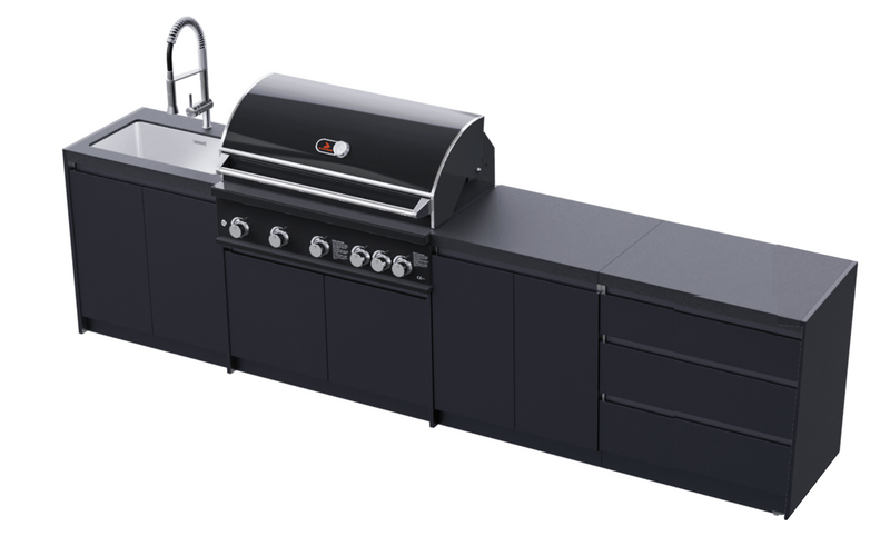Whistler Fairford Black Outdoor Kitchen with Burford 5-Burner BBQ | 3.5M Full-Length