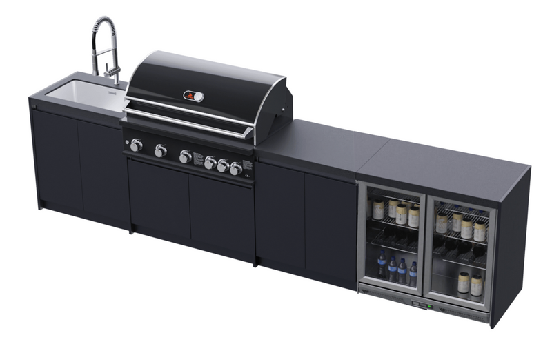 Whistler Fairford Black Outdoor Kitchen with Burford 5-Burner BBQ | 3.6M Full-Length