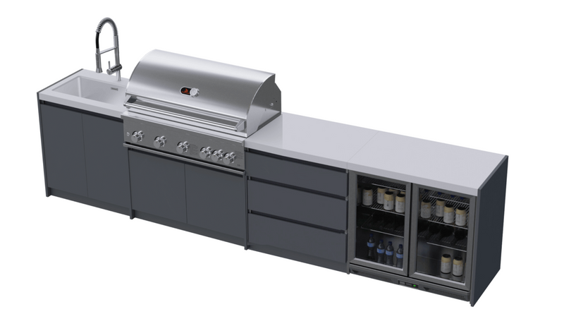 Whistler Fairford Grey Outdoor Kitchen with Burford 5-Burner BBQ | 3.6M Full-Length