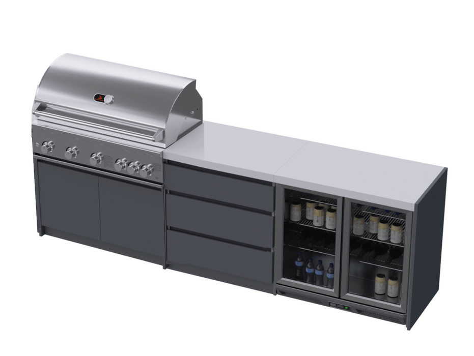 Whistler Fairford Grey Outdoor Kitchen with Burford 5-Burner BBQ | 2.8M Full-Length