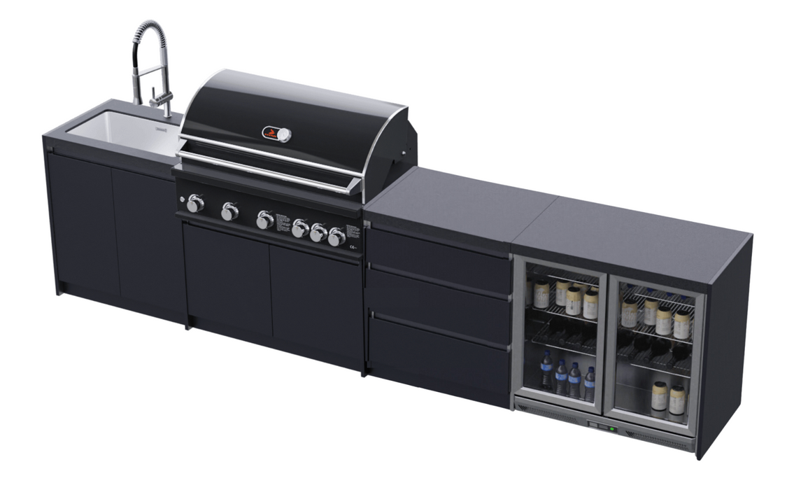 Whistler Fairford Black Outdoor Kitchen with Burford 5-Burner BBQ | 3.6M Full-Length