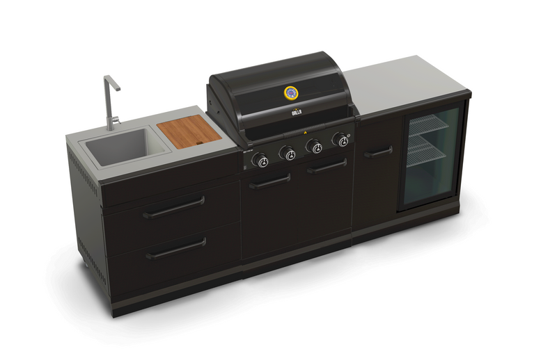 GRLLR Outdoor Kitchen Sink 3 Burner and Fridge | Full length 2.3M