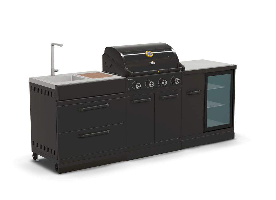 GRLLR Outdoor Kitchen 4 Burner Fridge and Sink | Full length 2.5M