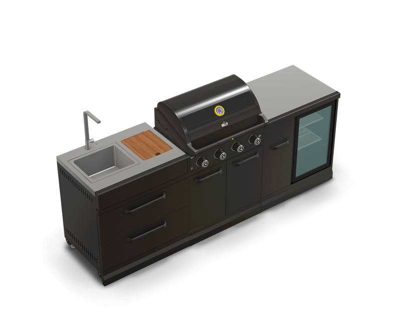 GRLLR Outdoor Kitchen 4 Burner Fridge and Sink | Full length 2.5M