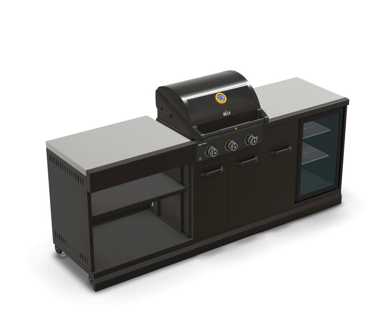 GRLLR Outdoor Kitchen 3 Burner Fridge and Open Shelve | Full length 2.3M