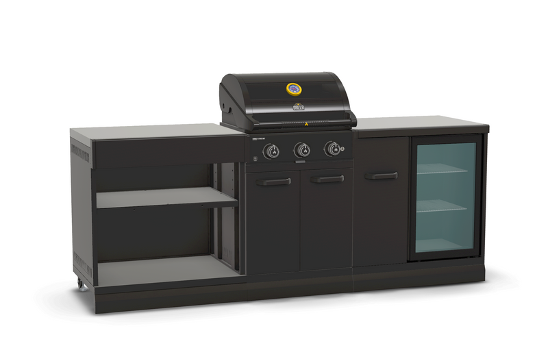 GRLLR Outdoor Kitchen 3 Burner Fridge and Open Shelve | Full length 2.3M