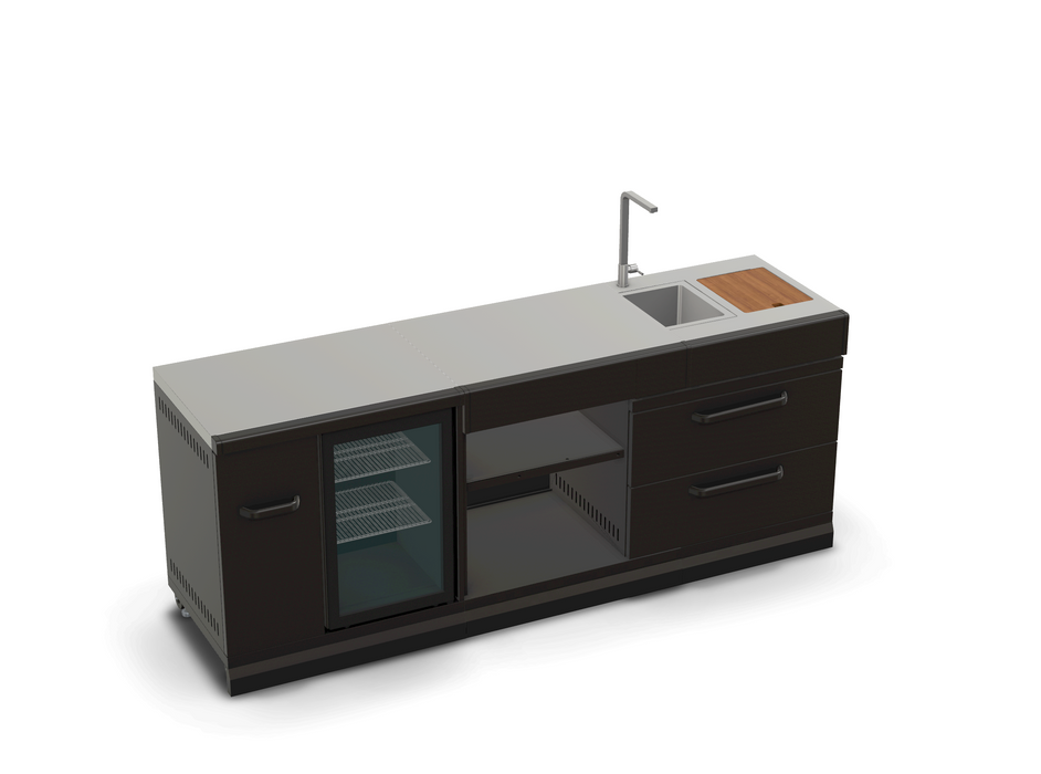 GRLLR Outdoor Kitchen Sink Open Shelve and Fridge | Full length 2.4M