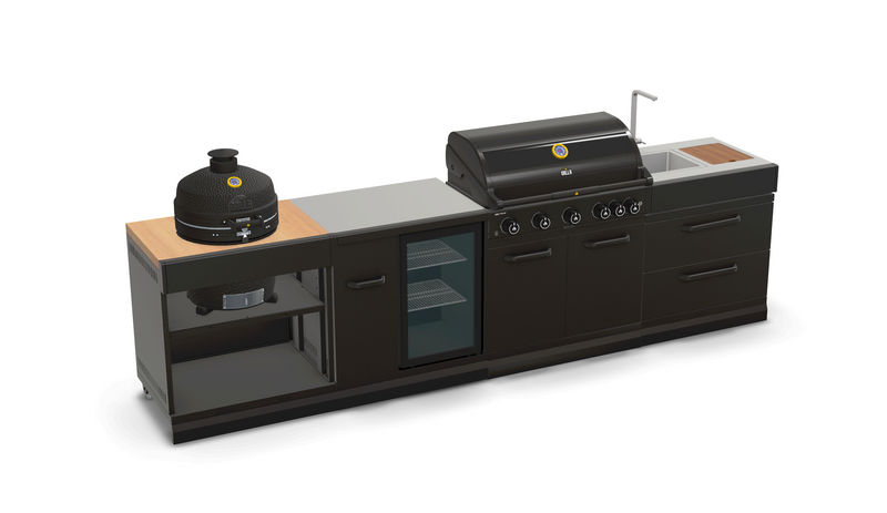 GRLLR Outdoor Kitchen 5 Burner BBQ, Fridge, Sink and Kamado | Full length 3.5M