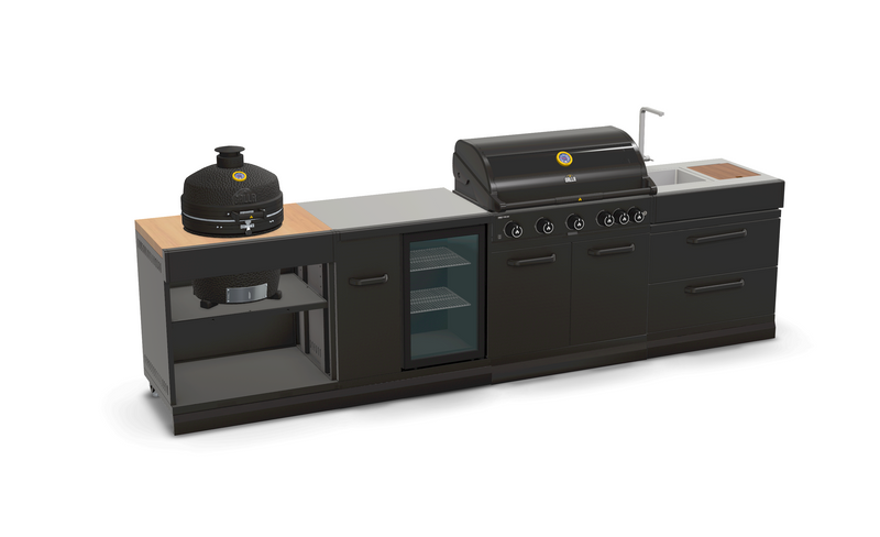 GRLLR Outdoor Kitchen 5 Burner BBQ, Fridge, Sink and Kamado | Full length 3.5M