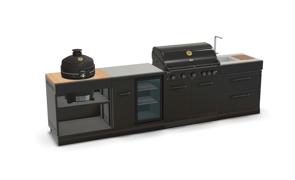 GRLLR Outdoor Kitchen 5 Burner BBQ, Fridge, Sink and Kamado | Full length 3.5M