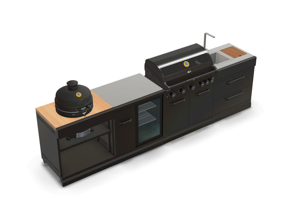 GRLLR Outdoor Kitchen 5 Burner BBQ, Fridge, Sink and Kamado | Full length 3.5M