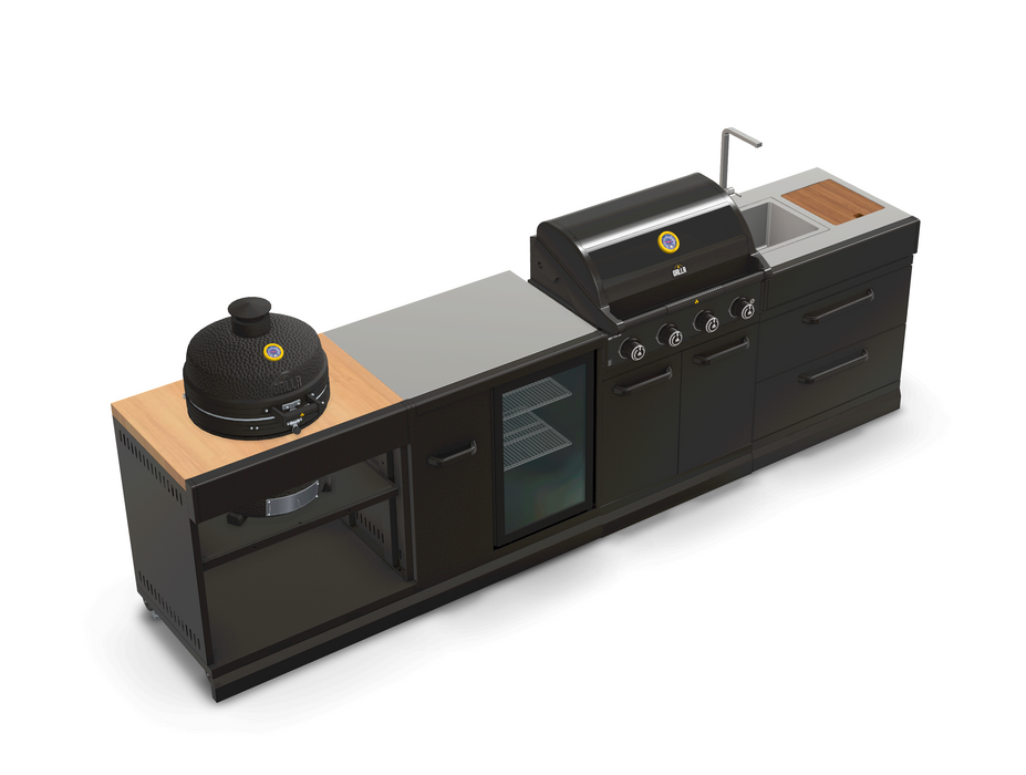 GRLLR Outdoor Kitchen 4 Burner BBQ, Fridge, Sink and Kamado | Full length 3.2M
