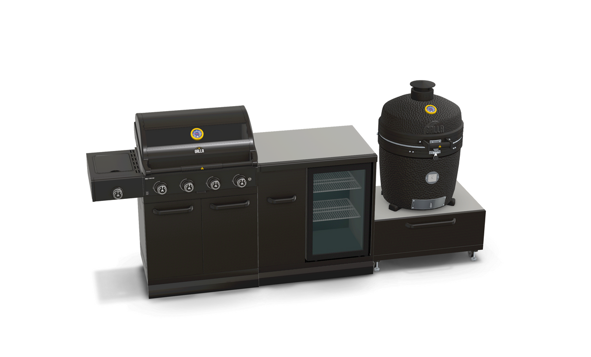 GRLLR Outdoor Kitchen 4 Burner BBQ, Fridge and kamado | Full length 2.6M