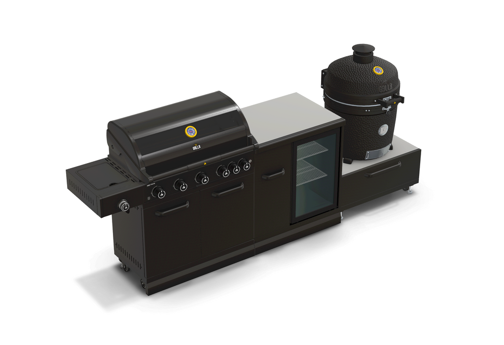 GRLLR Outdoor Kitchen 5 Burner BBQ, Fridge and kamado | Full length 2.9M