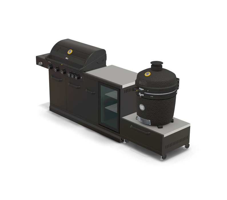 GRLLR Outdoor Kitchen 5 Burner BBQ, Fridge and kamado | Full length 2.9M