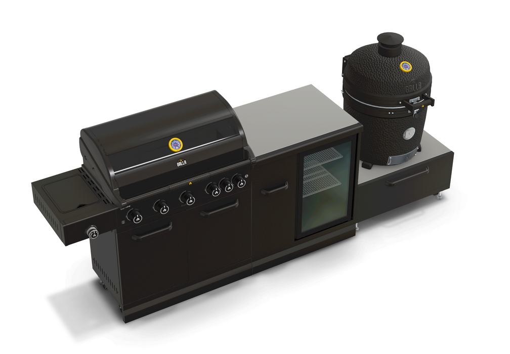 GRLLR Outdoor Kitchen 5 Burner BBQ, Fridge and kamado | Full length 2.9M
