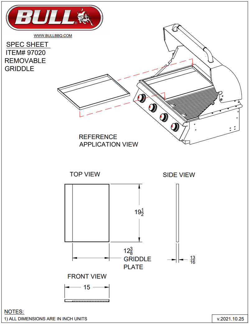 Bull Removable Grill Griddle (Drops in Grill Replacing 2 Grates)