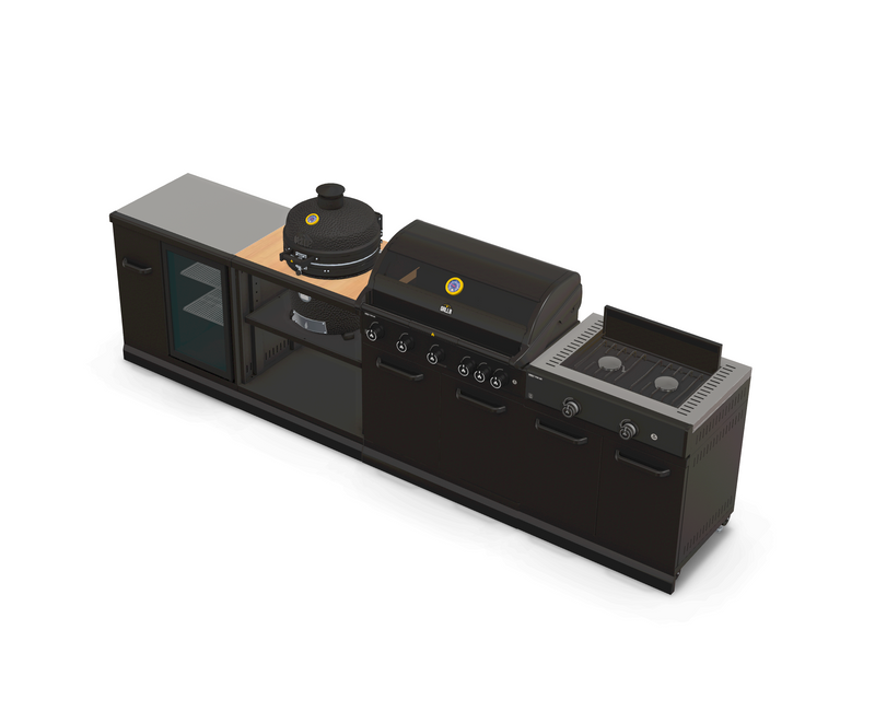 GRLLR Outdoor Kitchen 5 Burner BBQ, Stove unit,Fridge, and Kamado | Full length 3.5M