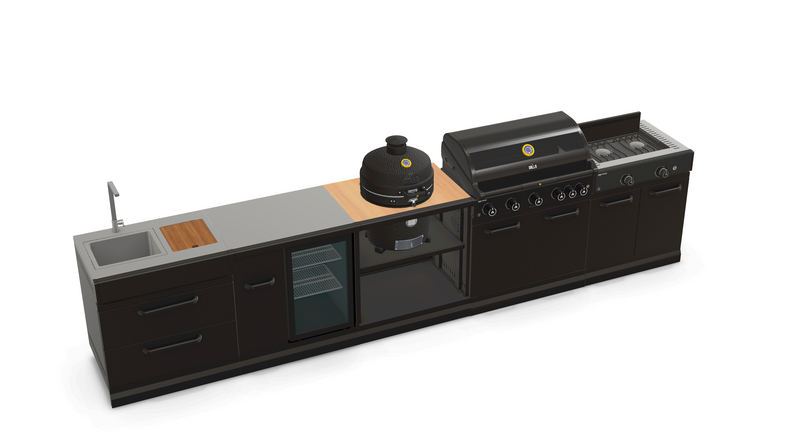 GRLLR Outdoor Kitchen 5 Burner BBQ, Stove unit,Fridge, Sink and Kamado | Full length 4.3M