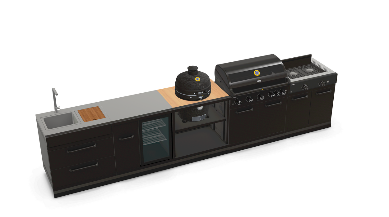 GRLLR Outdoor Kitchen 5 Burner BBQ, Stove unit,Fridge, Sink and Kamado | Full length 4.3M