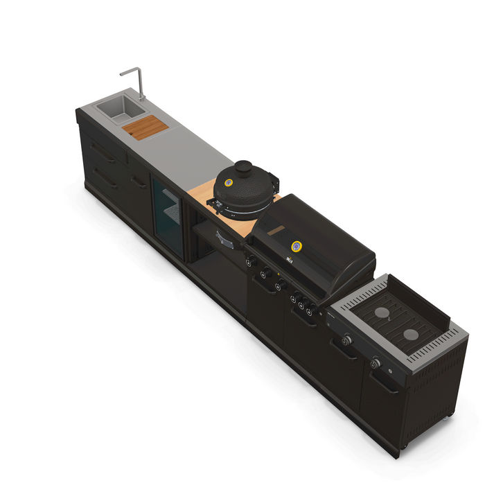 GRLLR Outdoor Kitchen 5 Burner BBQ, Stove unit,Fridge, Sink and Kamado | Full length 4.3M