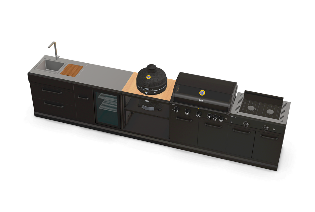 GRLLR Outdoor Kitchen 5 Burner BBQ, Stove unit,Fridge, Sink and Kamado | Full length 4.3M