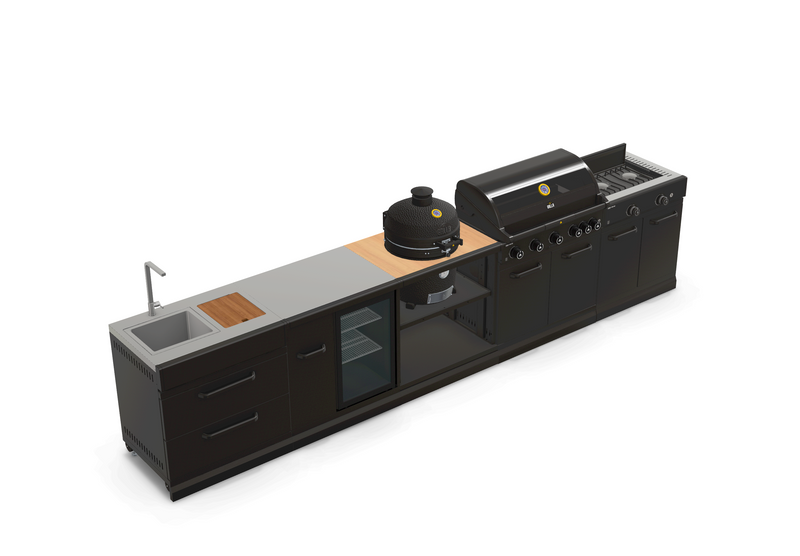 GRLLR Outdoor Kitchen 5 Burner BBQ, Stove unit,Fridge, Sink and Kamado | Full length 4.3M