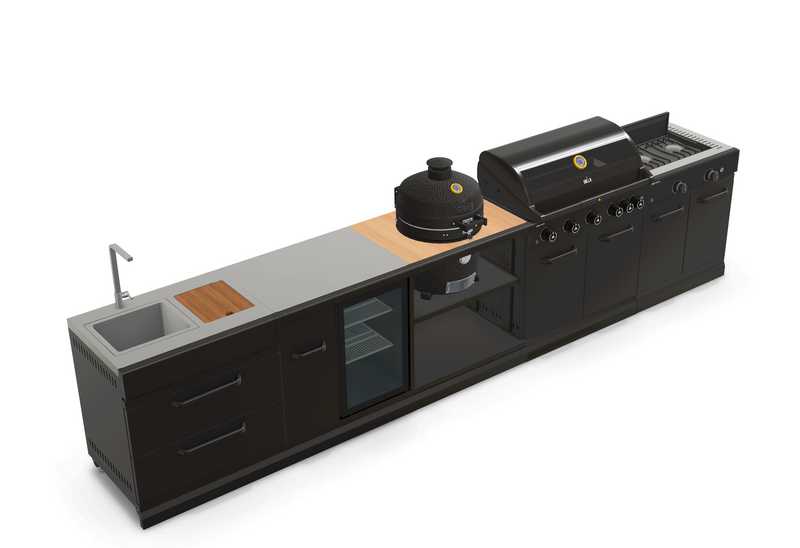 GRLLR Outdoor Kitchen 5 Burner BBQ, Stove unit,Fridge, Sink and Kamado | Full length 4.3M