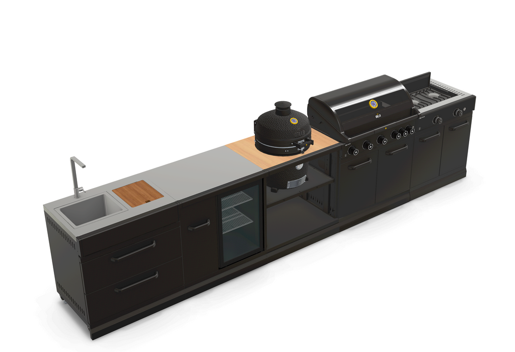 GRLLR Outdoor Kitchen 5 Burner BBQ, Stove unit,Fridge, Sink and Kamado | Full length 4.3M