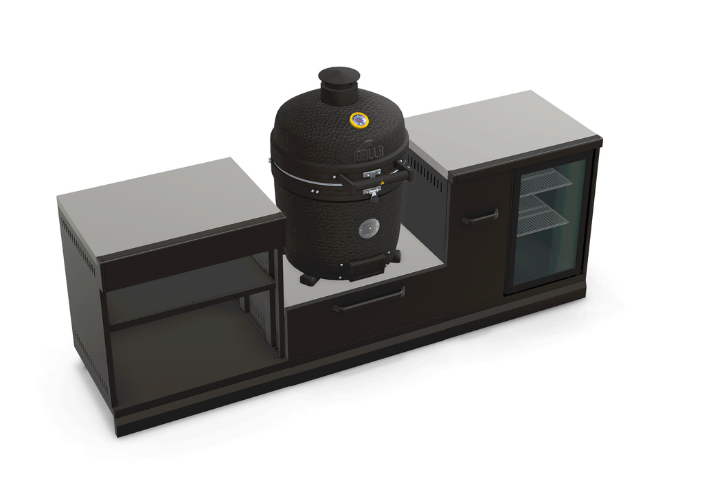 GRLLR Outdoor Kitchen Sink Open Shelve, Kamado and Fridge | Full length 2.4M