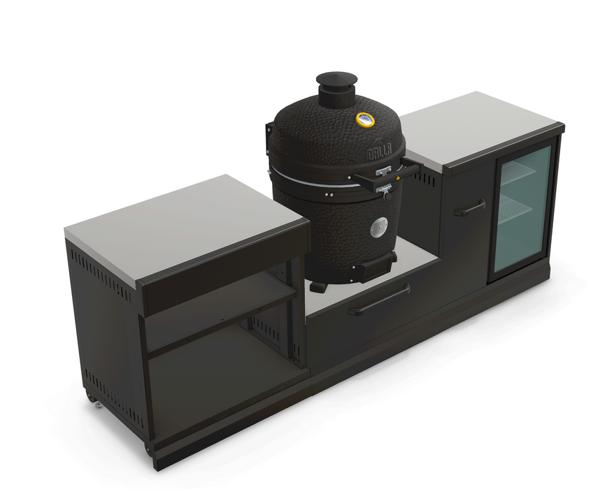 GRLLR Outdoor Kitchen Sink Open Shelve, Kamado and Fridge | Full length 2.4M